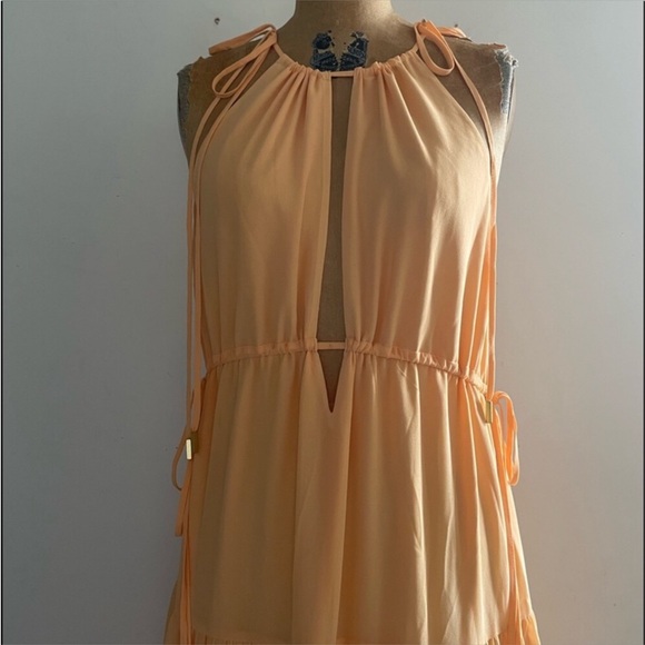 Lovers+Friends] Deep slits Drawstring neck line&waist Crepe Maxi Dress Tangerine - Picture 7 of 16